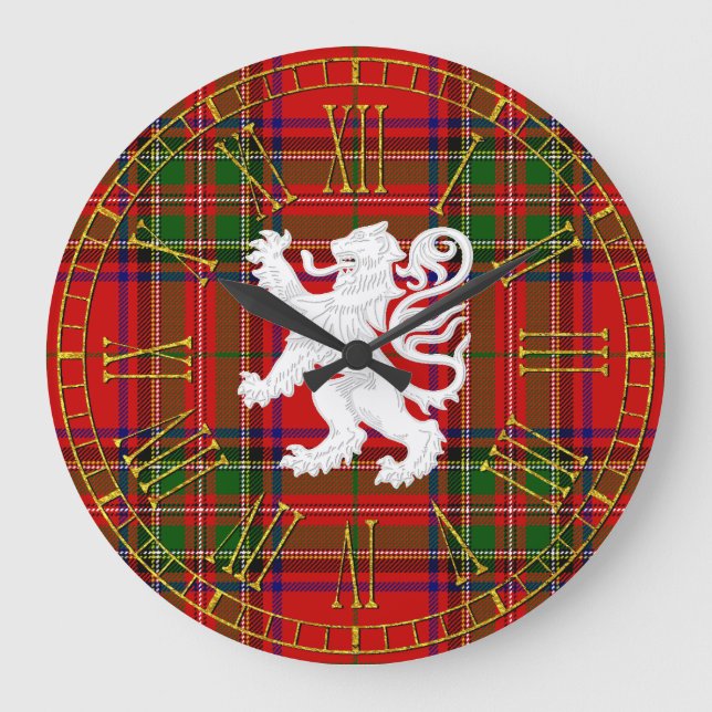 Scottish Lion Rampant zu Tartan Große Wanduhr (Vorderseite)