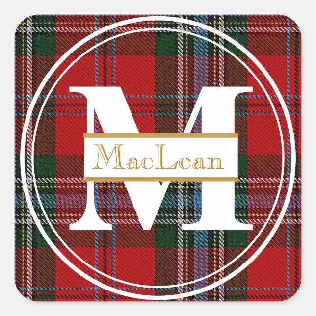 Scottish MacLean Tartan Gold Monogram Name Sticker (Vorderseite)