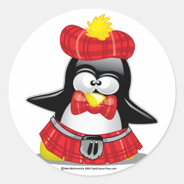 Scottish Penguin Red Runder Aufkleber (Vorderseite)