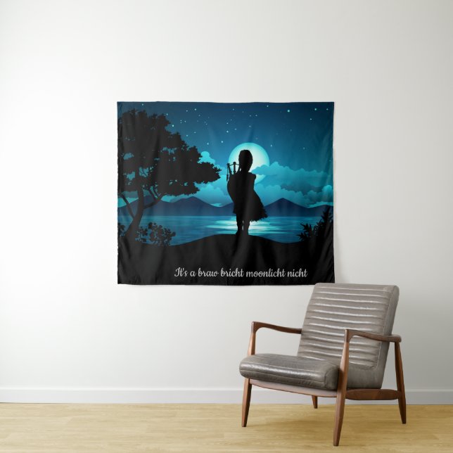 Scottish Piper in Bright Moon Wandteppich (Beispiel (Horizontal))