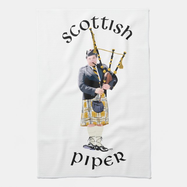 Scottish Piper - Tan Kariert Geschirrtuch (Vertikal)