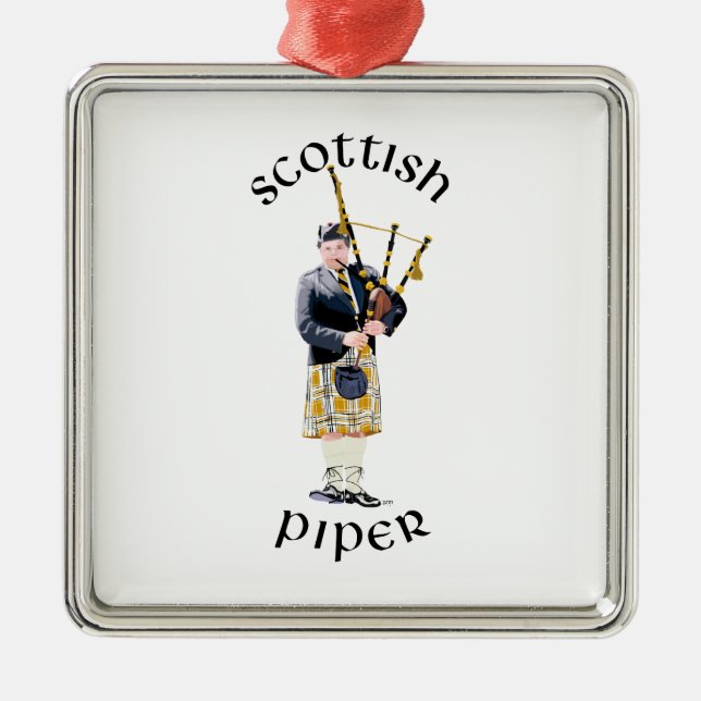 Scottish Piper - Tan Kariert Silbernes Ornament (Vorne)