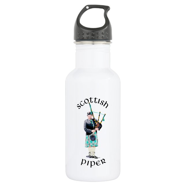 Scottish Piper - Türkis Kariert Trinkflasche (Vorderseite)
