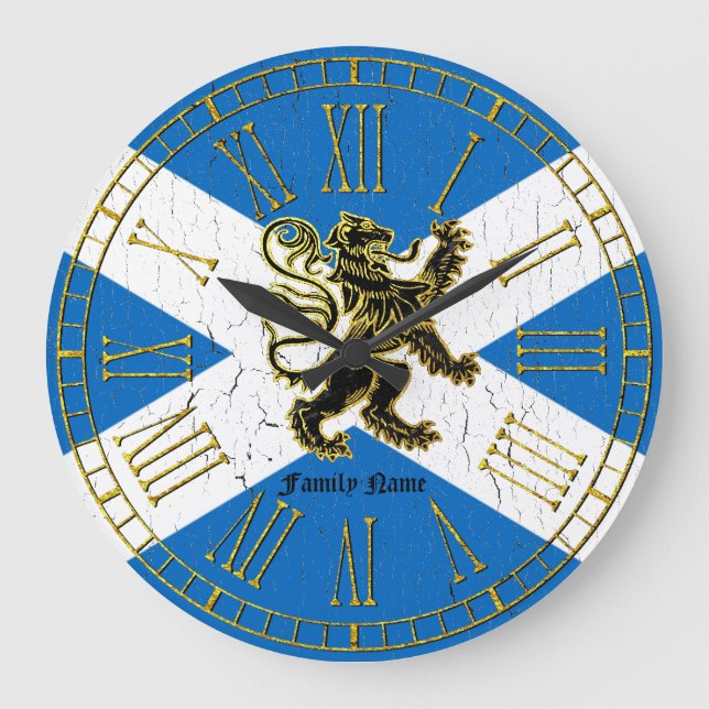 Scottish Rampant Flag Personalize Große Wanduhr (Vorderseite)