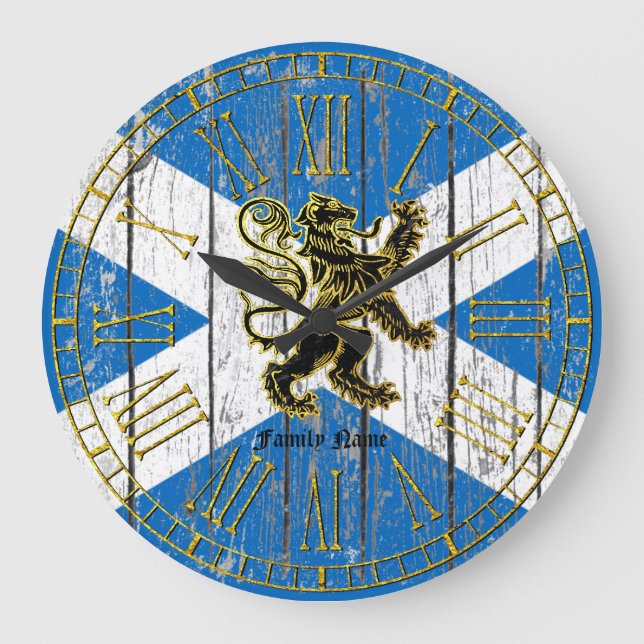 Scottish Rampant Flag Personalize Große Wanduhr (Vorderseite)