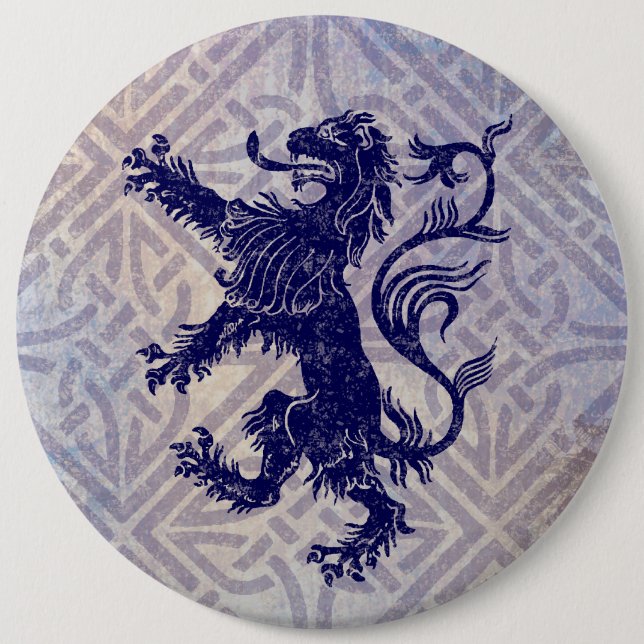 Scottish Rampant Lion Navy Blue Celtic Knot Button (Vorderseite)