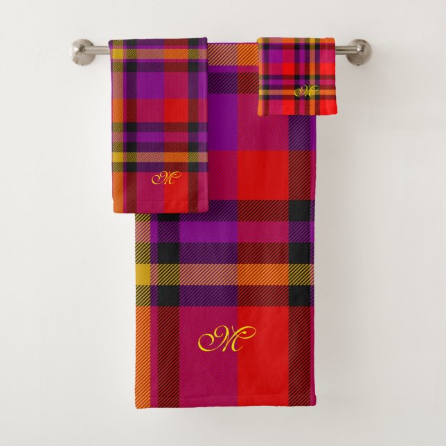 Scottish Red Lila Orange Tartan Kariert Pattern Badhandtuch Set (Insitu)