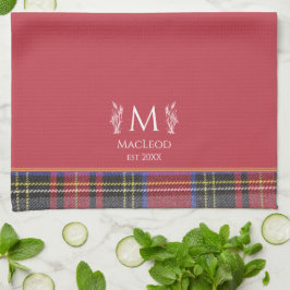 Scottish Red Tartan Custom Monogram Traditional Geschirrtuch