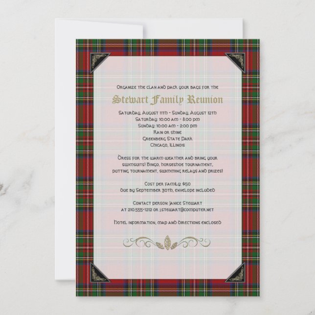 Scottish Royal Stuart Tartan Family Wiedersehen Einladung (Vorderseite)