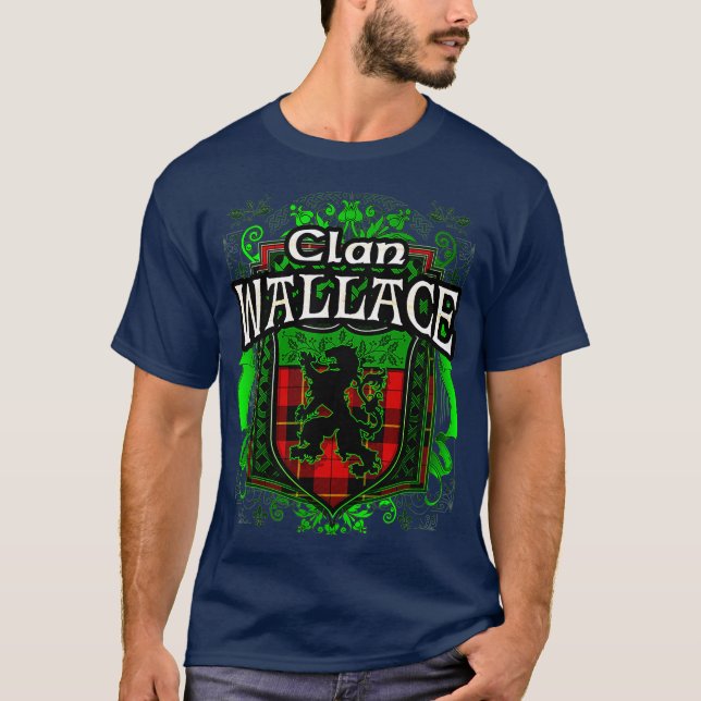 Scottish Surname Clan Wallace Tartan Lion Wappen T-Shirt (Vorderseite)
