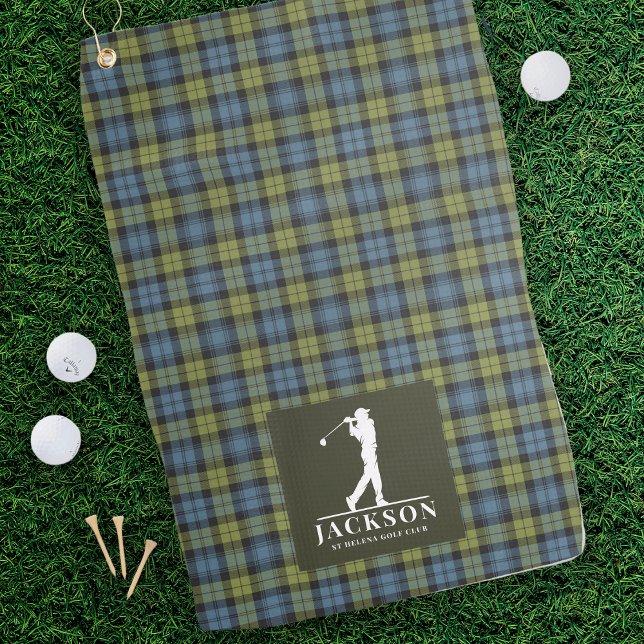 Scottish Tartan Kariert Blue Green Monogram Golfhandtuch (Von Creator hochgeladen)