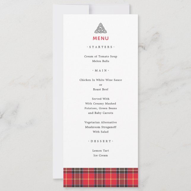 Scottish Tartan Kariert Celtic Knot Wedding Menu (Vorderseite)