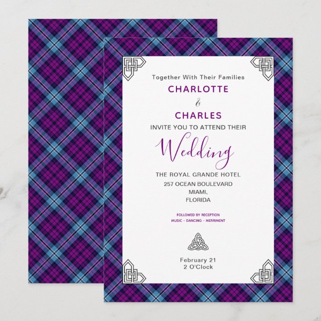 Scottish Tartan Karierte keltische Symbole Hochzei Einladung (Vorne/Hinten)