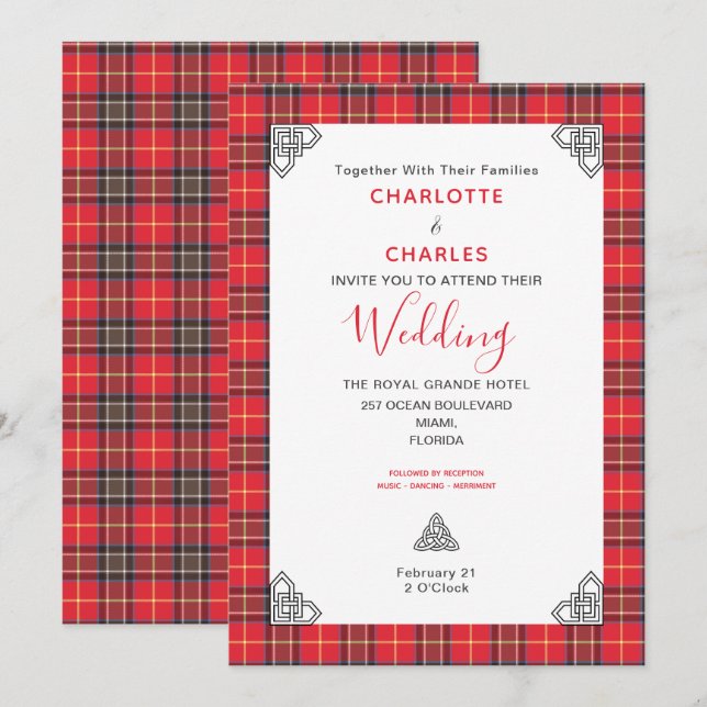 Scottish Tartan Karierte keltische Symbole Hochzei Einladung (Vorne/Hinten)