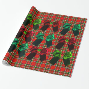 SCOTTISH TARTAN MIT ROTEN GRÜNEN CHRISTMAS BOWS GESCHENKPAPIER