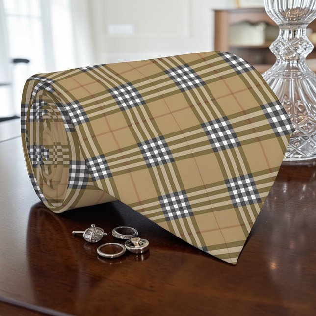 Scottish Tartan Tan Custom Necktie Krawatte (Von Creator hochgeladen)