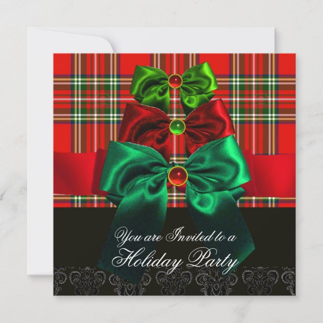 SCOTTISH TARTAN UND RED GREEN BOWS CHRISTMAS PARTY EINLADUNG (Vorderseite)