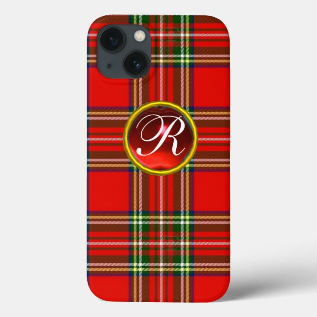SCOTTISH TARTAN UND RED RUBY GEMSTONE MONOGRAM Case-Mate iPhone HÜLLE (Rückseite)