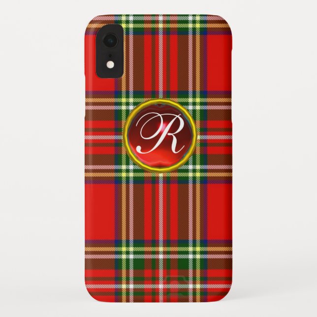 SCOTTISH TARTAN UND RED RUBY GEMSTONE MONOGRAM Case-Mate iPhone HÜLLE (Rückseite)