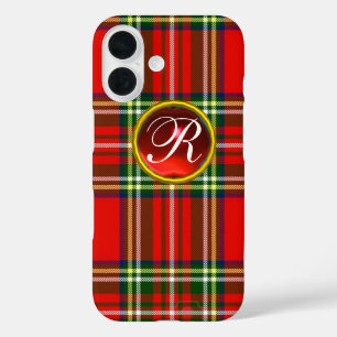 SCOTTISH TARTAN UND RED RUBY GEMSTONE MONOGRAM iPhone 16 HÜLLE