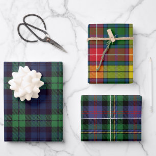 Scottish Tartans Black Watch, Malcolm, Buchanan Geschenkpapier Set