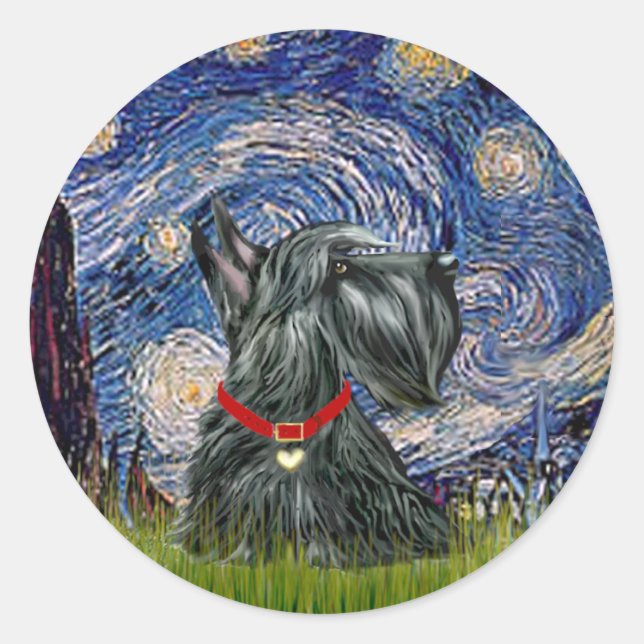 Scottish Terrier 12c - Starry Night Runder Aufkleber (Vorderseite)