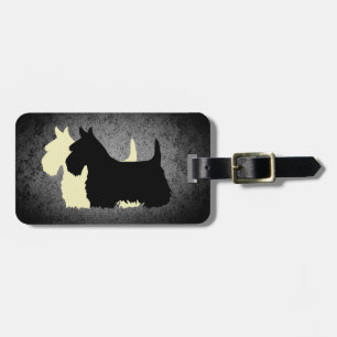 Scottish Terrier, 2 Silhouetten, Granitsilber Gepäckanhänger