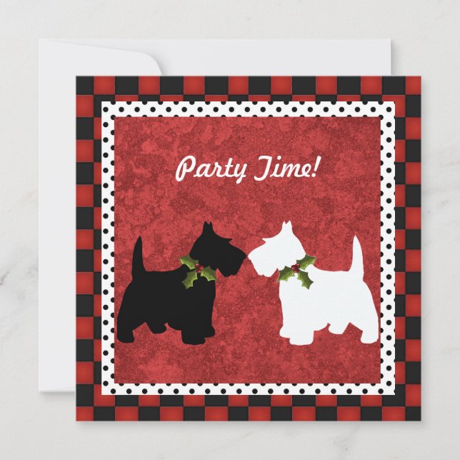 Scottish Terrier Black and White Christmas Fun Einladung (Vorderseite)