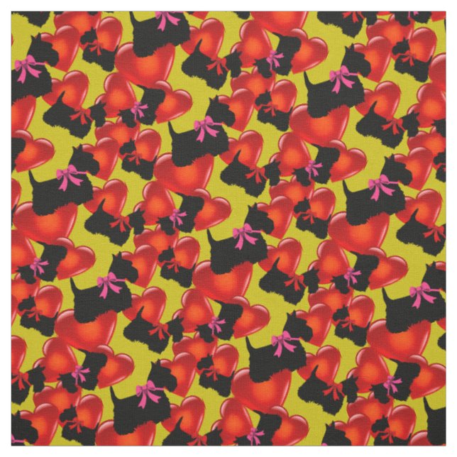 Scottish Terrier Black, Herzen, Rosa/Rosa Bogen Stoff (Muster)