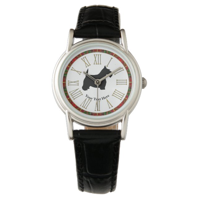 Scottish Terrier Black Tartan Ring Armbanduhr (Vorderseite)