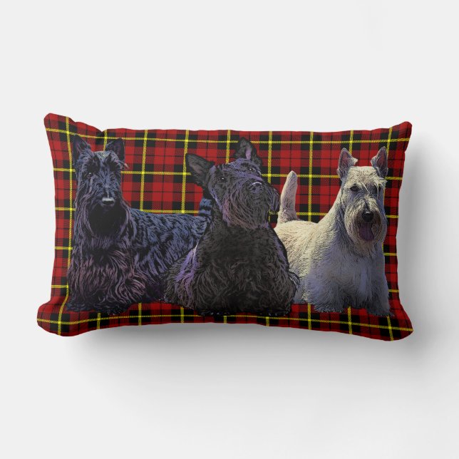 Scottish Terrier Black/Wheaten, tiefrot kariert Lendenkissen (Vorderseite)