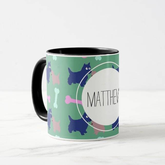 Scottish Terrier Bones Monogram Name Combo Tasse (Vorderseite Links)