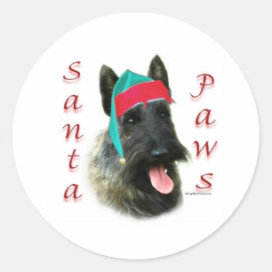 Scottish Terrier (brindle) Santa Paws Runder Aufkleber