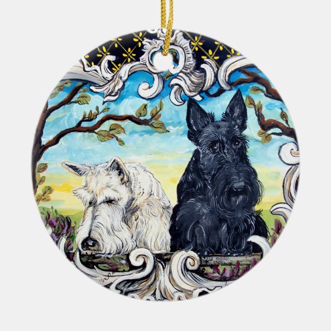 Scottish Terrier Cartouche Keramikornament (Vorne)