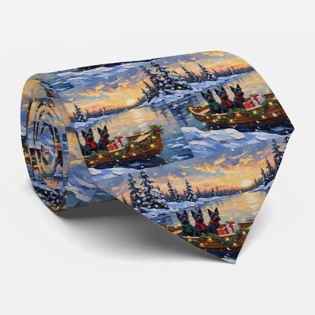 Scottish Terrier Christmas Boat Holiday Krawatte (Gerollt)
