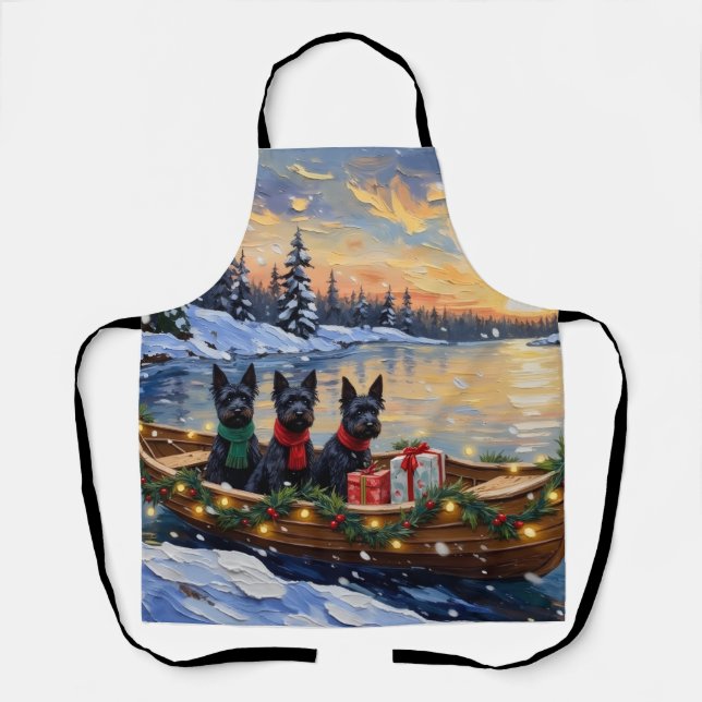 Scottish Terrier Christmas Boat Holiday Schürze (Vorderseite)