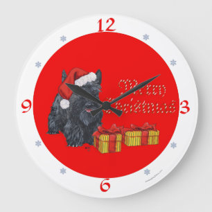 Scottish Terrier Christmas Clock Große Wanduhr