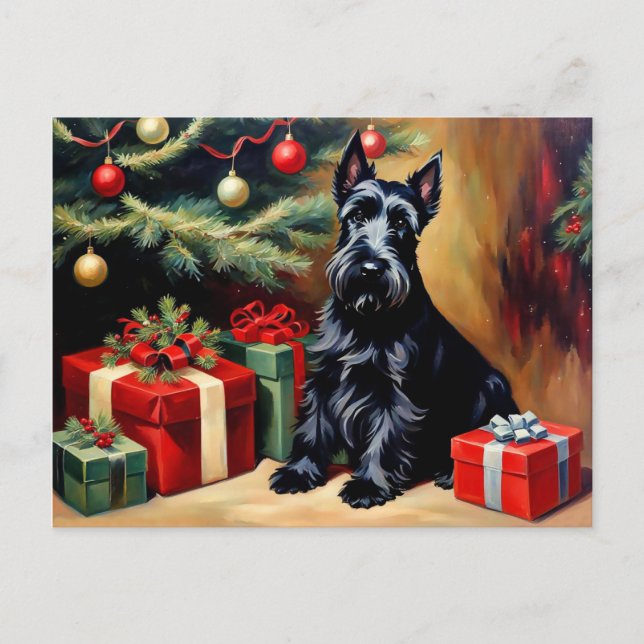 Scottish Terrier Christmas Postkarte (Vorderseite)