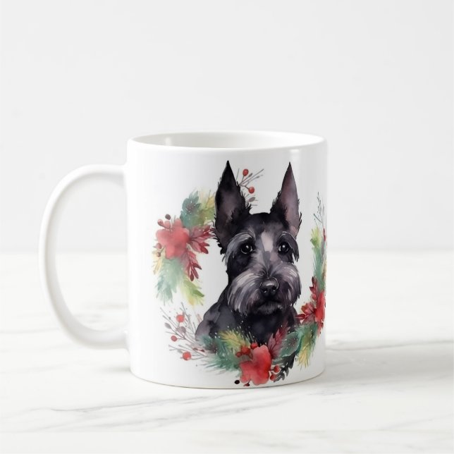 Scottish Terrier Christmas Wreath Festive Pup Kaffeetasse (Links)