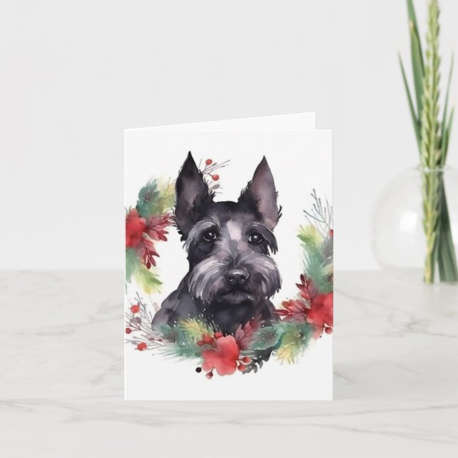 Scottish Terrier Christmas Wreath Festive Pup Karte (Vorderseite)