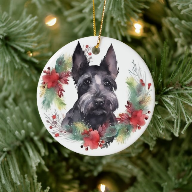 Scottish Terrier Christmas Wreath Festive Pup Keramik Ornament (Baum)