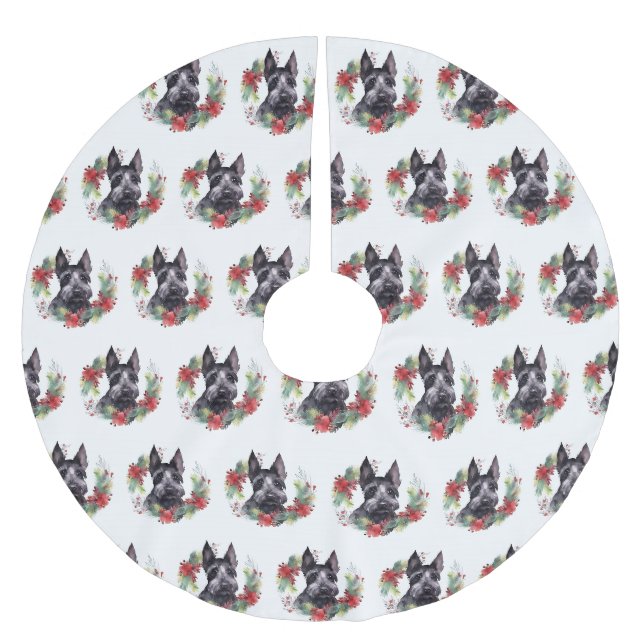 Scottish Terrier Christmas Wreath Festive Pup Polyester Weihnachtsbaumdecke (Vorderseite)