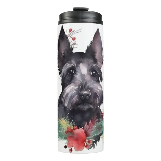Scottish Terrier Christmas Wreath Festive Pup Thermosbecher (Vorderseite)