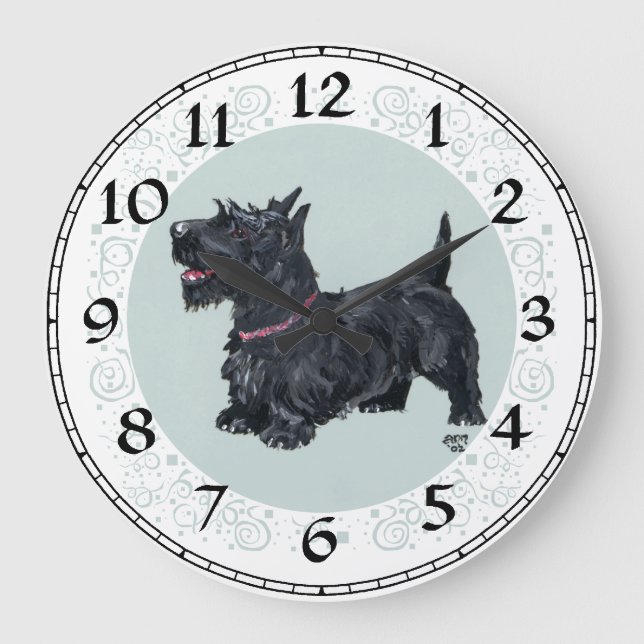 Scottish Terrier Clock Große Wanduhr (Vorderseite)