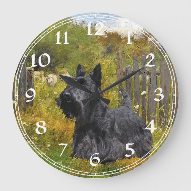 Scottish Terrier Clock Große Wanduhr (Vorderseite)