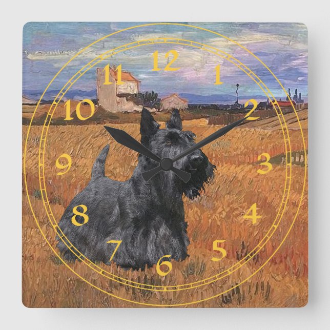 Scottish Terrier Clock Quadratische Wanduhr (Vorderseite)
