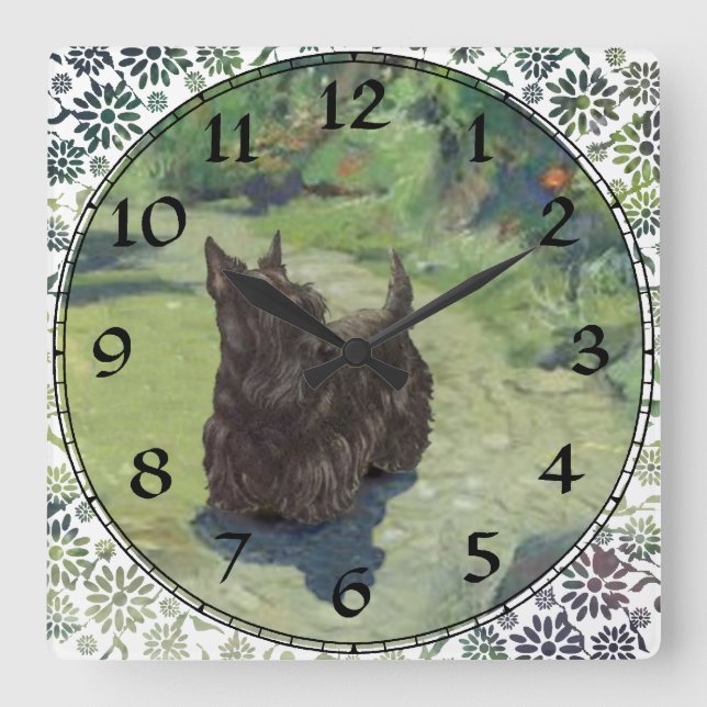 Scottish Terrier Clock Quadratische Wanduhr (Vorderseite)