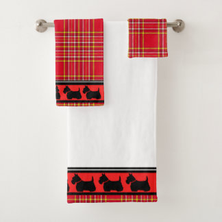 Scottish Terrier/col rouge/plaid rouge/frontière