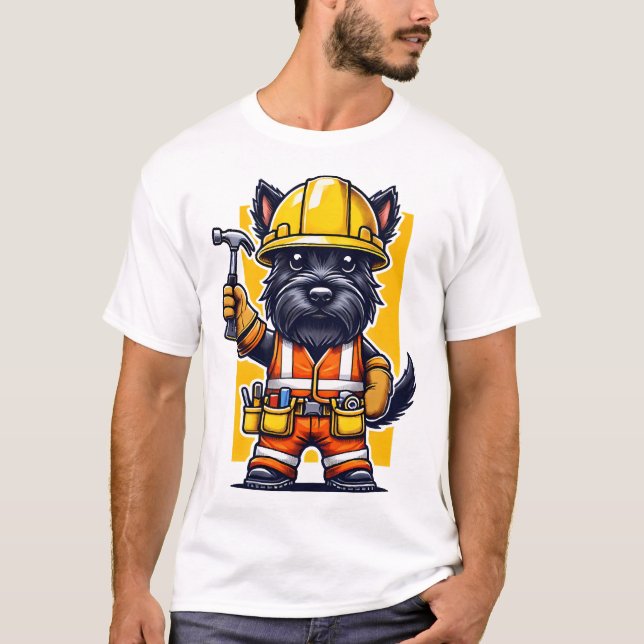 Scottish Terrier Construction Worker T-Shirt (Vorderseite)