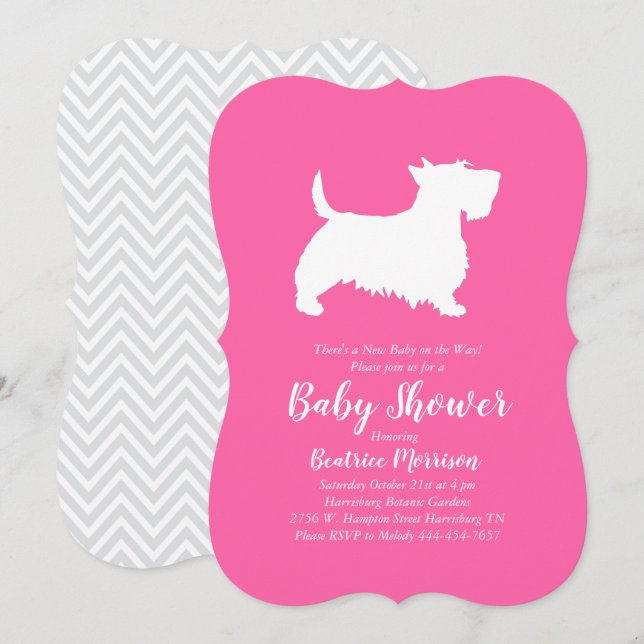 Scottish Terrier Dog Baby Shower Pink Girl Einladung (Vorne/Hinten)
